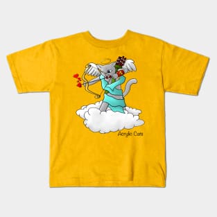 Valentine's Day Smokey Grey Cupid Cat Kids T-Shirt